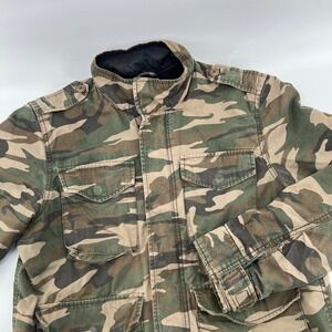Tony Hawk Mens Camo Sherpa Lined Field Jacket Green Camouflage Small